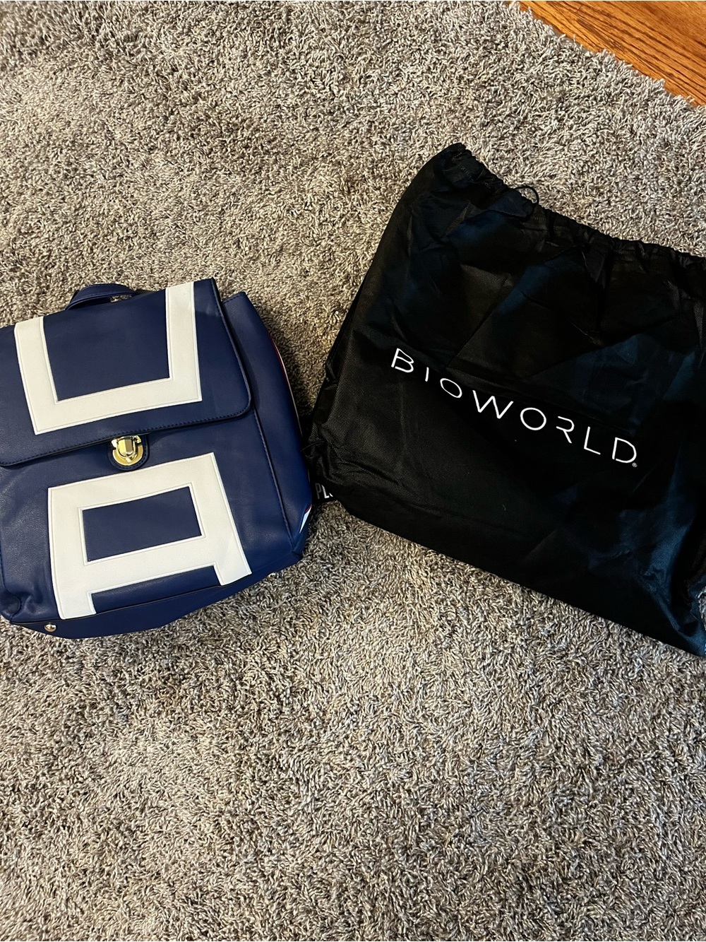 My Herk Academia bioworld Navy and White Geometric Faux-Leather Backpack